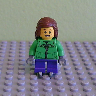 LEGO Minifigure-Winter Jacket Zipper, Dark Purple Short Legs, Reddish Brown Hair, Ice Skates (60063)-Holiday / Christmas-HOL039-Creative Brick Builders